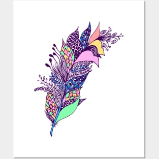 Zentangle design colored feather drawing Posters and Art